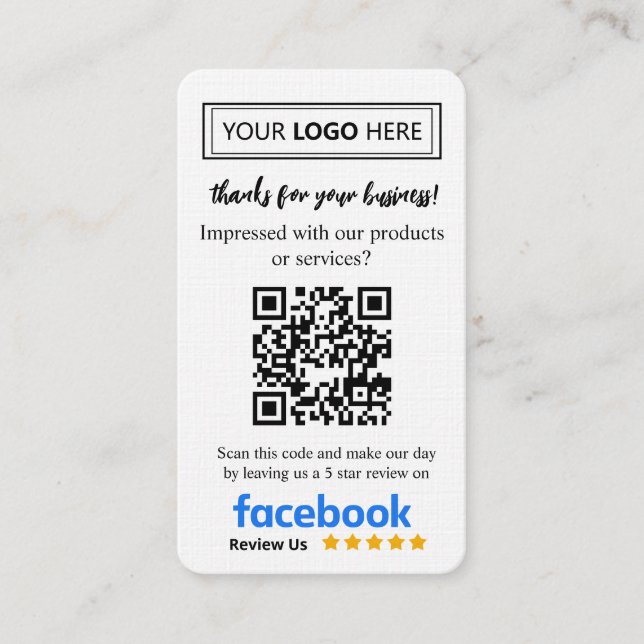 Facebook Review Request Card mit Logo und QR Code Visitenkarte (Vorderseite)
