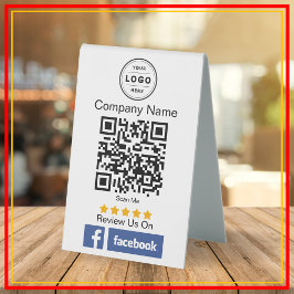 Facebook Review Request QR Code Pedestal Sign Tischaufsteller
