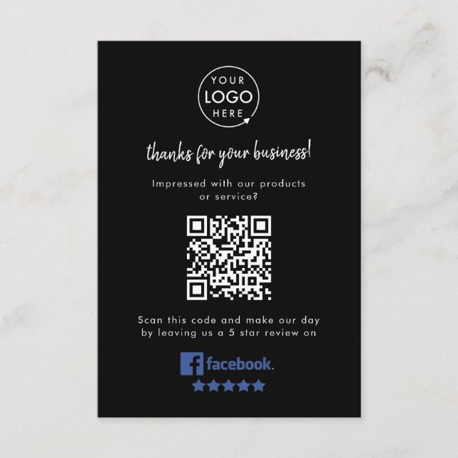 Facebook Reviews | Business Rating Link Black QR Begleitkarte (Vorderseite)