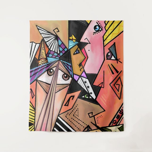 Faces Cubism Tapestry Wandteppich (Vorderseite)