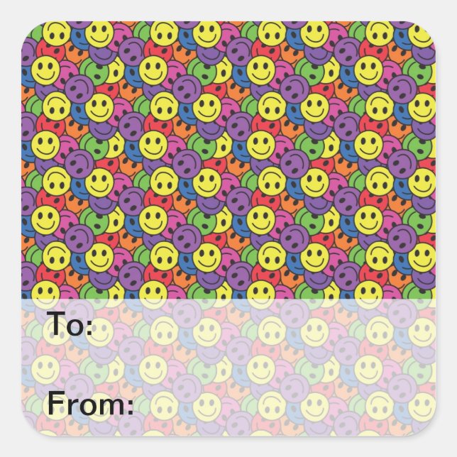 Faces Retro-Hippy-Muster Quadratischer Aufkleber (Vorderseite)