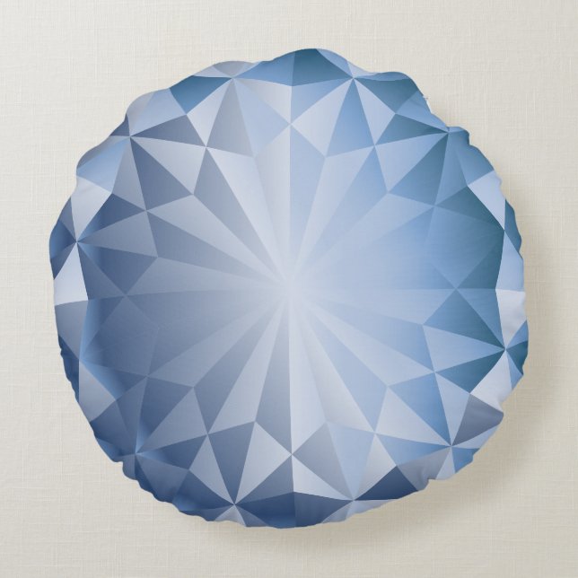 Facettiertes Edelstein-Blau-Eis Rundes Kissen (Rückseite)