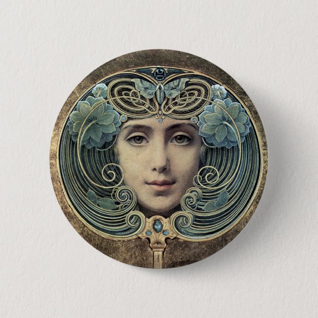 Fächer auf goldenem Grund von Louis Welden Hawkins Button (Vorderseite)