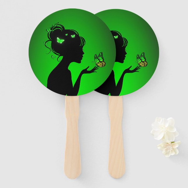 Fächer Die grüne Schmetterlingsfrau (Vorne und Hinten)