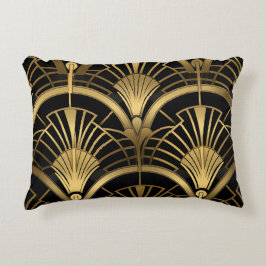 Fächer Gatsby - Schwarz und Or Art Deco Dekokissen