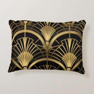 Fächer Gatsby - Schwarz und Or Art Deco Dekokissen