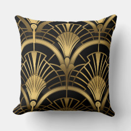 Fächer Gatsby - Schwarz und Or Art Deco Kissen