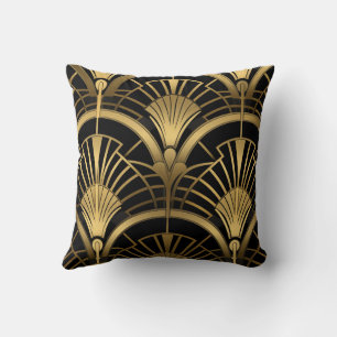 Fächer Gatsby - Schwarz und Or Art Deco Kissen
