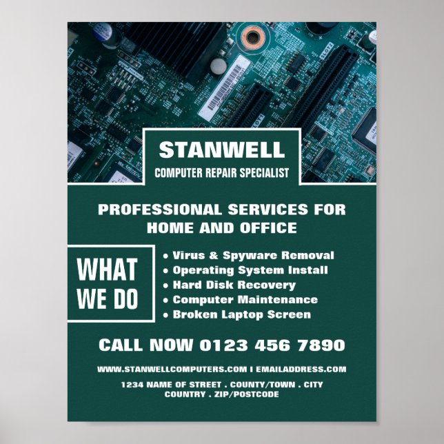 Fachwerbung für Computerreparatur auf Hauptplatine Poster (Vorne)