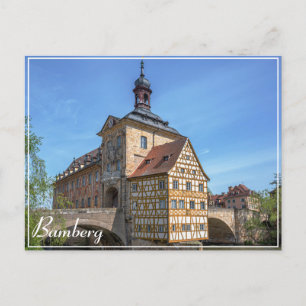 Fachwerkhaus und Brücke in Bamberg, Deutschland Postkarte
