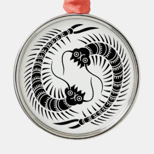 Facing Centipedes Circle Silbernes Ornament