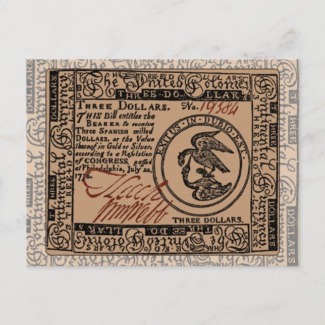 Facture de trois dollars - Carte postale (Devant)