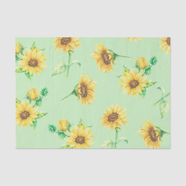 Faded Green Sunblumen Blumendekoupage Seidenpapier (Vorderseite)