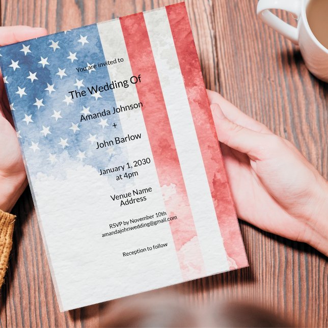 Faded Grunge American Flag Minimalist Wedding Einladung (Faded Grunge American Flag Wedding Invitation)