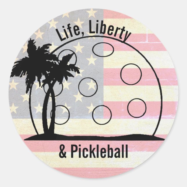 Faded Life Liberty & Pickleball Patriotic Runder Aufkleber (Vorderseite)