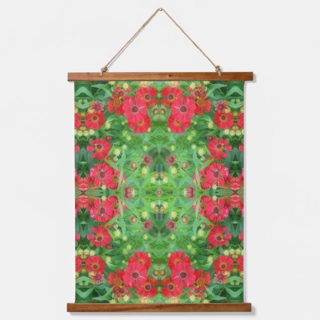 Fading Red Zinnia Flowers Abstract Pattern   Wandteppich Mit Holzrahmen (Vorderseite)