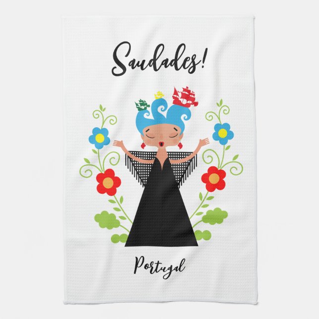 Fado-Sängerin mit portugiesischen Karawanenschiffe Geschirrtuch (Vertikal)