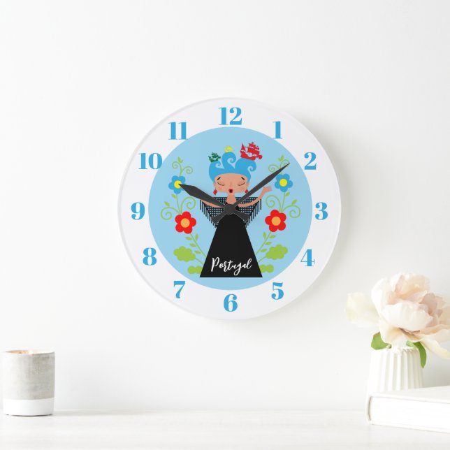 Fado-Sängerin mit portugiesischen Karawanenschiffe Große Wanduhr (Zuhause)