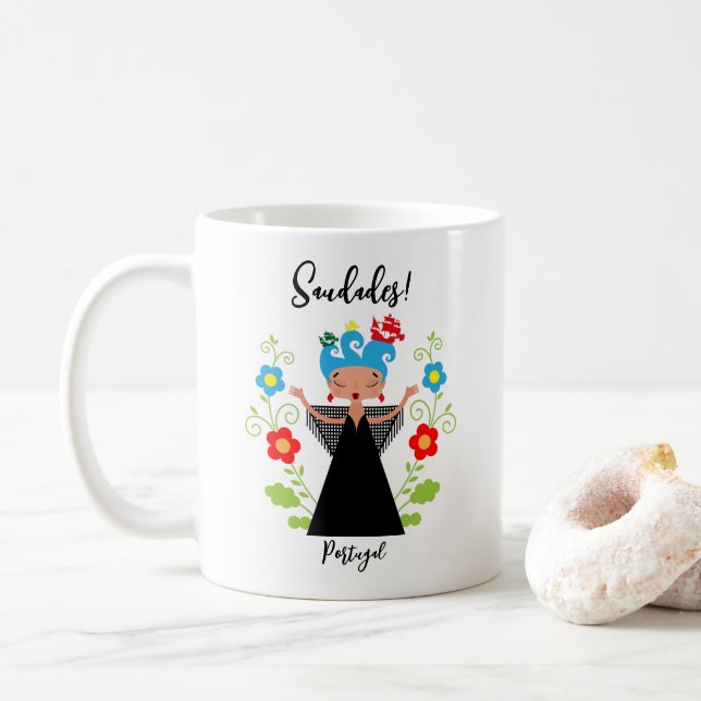 Fado-Sängerin mit portugiesischen Karawanenschiffe Kaffeetasse (Mit Donut)