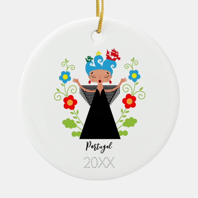 Fado-Sängerin mit portugiesischen Karawanenschiffe Keramik Ornament (Vorne)