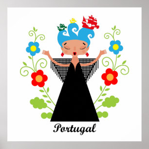 Fado-Sängerin mit portugiesischen Karawanenschiffe Poster