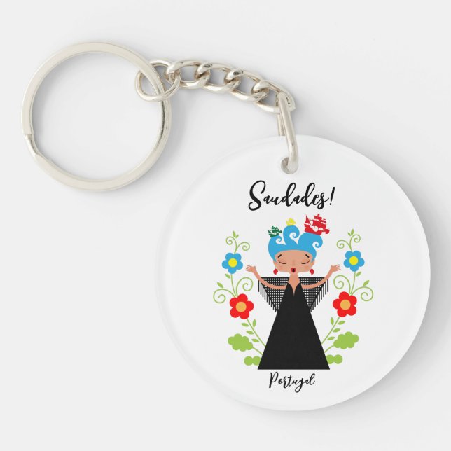 Fado-Sängerin mit portugiesischen Karawanenschiffe Schlüsselanhänger (Vorderseite)