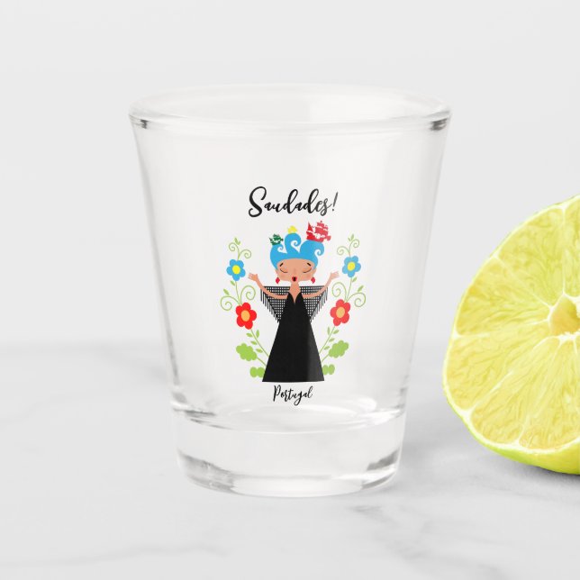 Fado-Sängerin mit portugiesischen Karawanenschiffe Schnapsglas (Vorderseite)