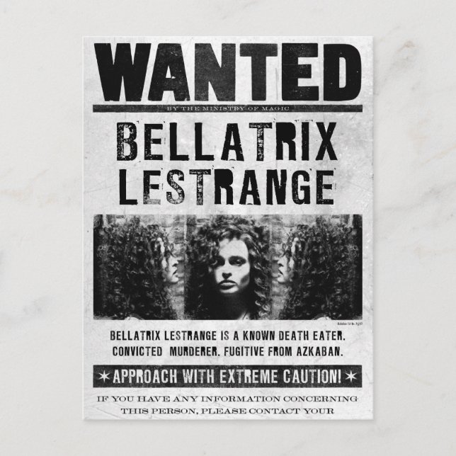 Fahndungsplakat Bellatrix Lestrange Postkarte (Vorderseite)