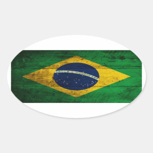 Fahne Altes Holz Brasilien Ovaler Aufkleber