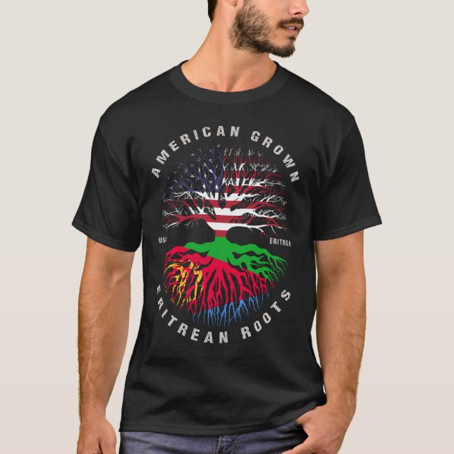 Fahne "American Grown Eritrean Roots Eritrea" T-Shirt (Vorderseite)