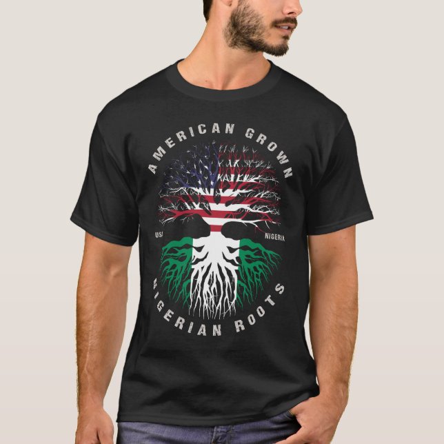 Fahne "American Grown Nigerias Roots Nigeria" T-Shirt (Vorderseite)