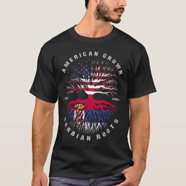 Fahne "American Grown Serbische Roots Serbien" T-Shirt (Vorderseite)