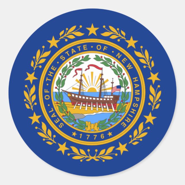 Fahne aus Granit, Flagge von New Hampshire Runder Aufkleber (Vorderseite)
