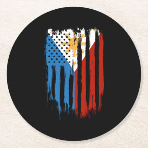 Fahne der Halb-Amerikaner Filipino Philippinen Runder Pappuntersetzer