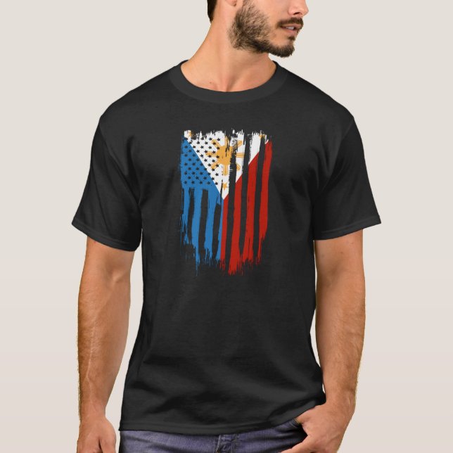 Fahne der Halb-Amerikaner Filipino Philippinen T-Shirt (Vorderseite)
