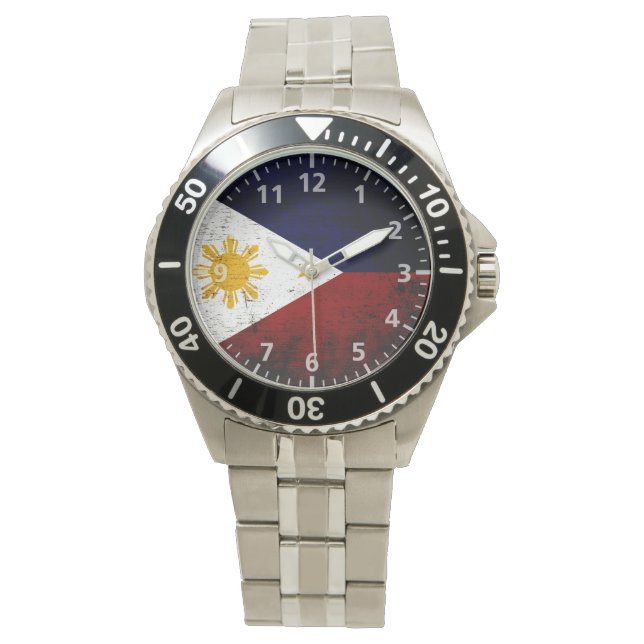 Fahne der Schwarzen Grunge Philippinen Armbanduhr (Vorderseite)