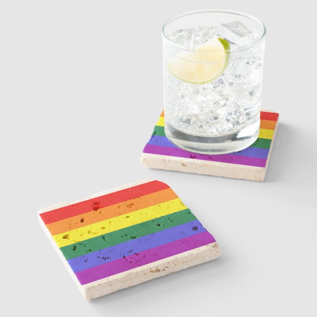 Fahne "Gay Lesbian LGBT Rainbow Prilag" Steinuntersetzer (Seitenansicht)