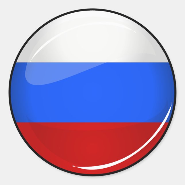 Fahne "Glossy Round Russia" Runder Aufkleber (Vorderseite)