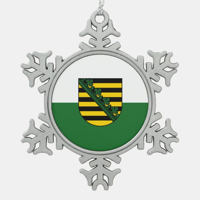 Fahne Sachsen Snowflake Weihnachtsschmuck Zwiebeln Schneeflocken Zinn-Ornament (Vorderseite)