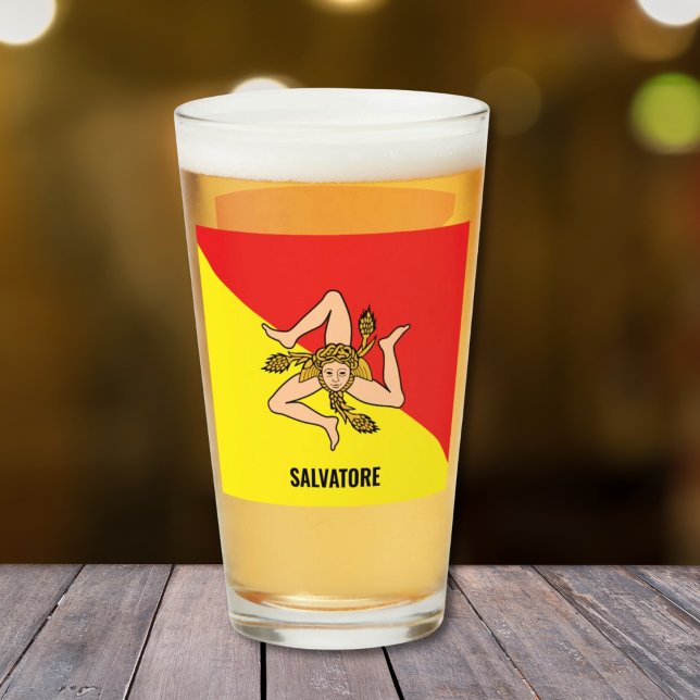 Fahne Sizilianisches Bier Glas (Flag of Sicily Trinacria
Personalized Glass Tumbler)