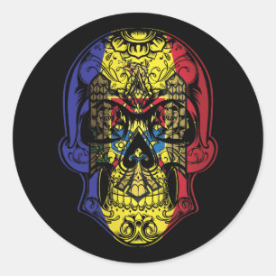 Fahne "Skull and Rose" der Republik Moldau Runder Aufkleber