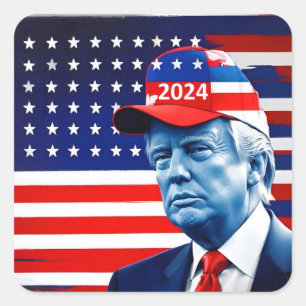 Fahne von Donald Trump 2024 Quadratischer Aufkleber