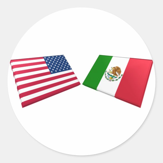 Fahnen aus den USA und Mexiko Runder Aufkleber (Vorderseite)