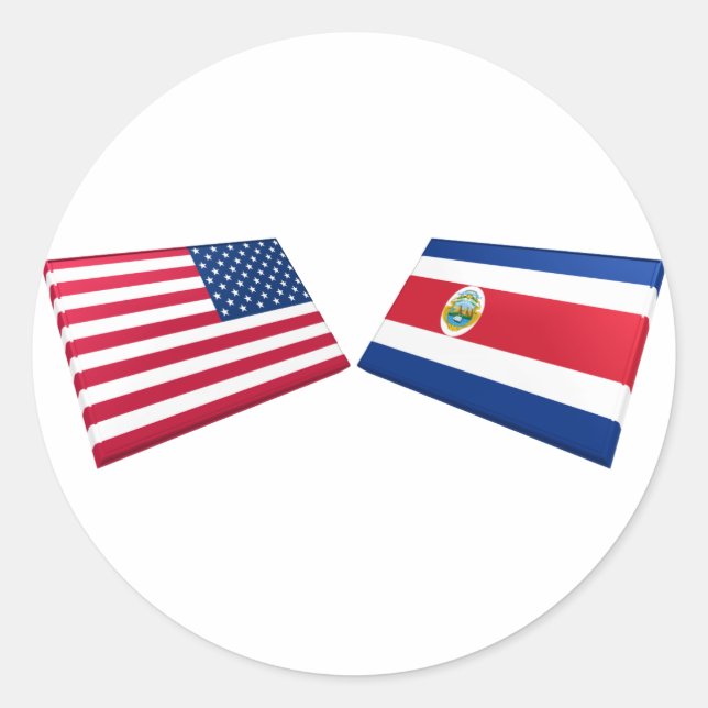 Fahnen aus USA und Costa Rica Runder Aufkleber (Vorderseite)