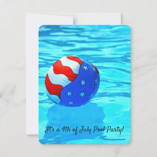 Fahnen-Beachball im Schwimmbad für das 4. Juli Par Einladung (Vorderseite)