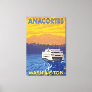 Fähre und Berge - Anacortes, Washington Leinwanddruck