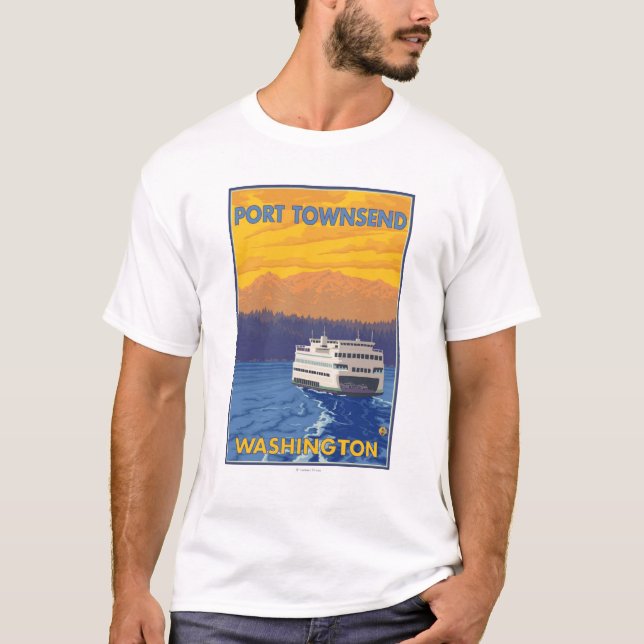 Fähre und Berge - Hafen Townsend, Washington T-Shirt (Vorderseite)