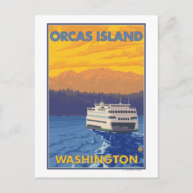 Fähre und Berge - Orcas Island, Washington Postkarte (Vorderseite)