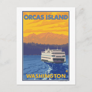 Fähre und Berge - Orcas Island, Washington Postkarte