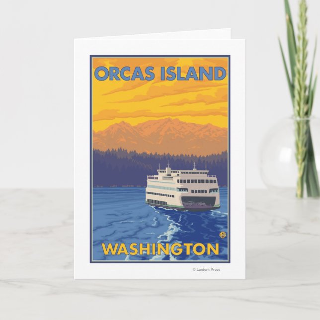 Fähre und Berge - Schwertwale Insel, Washington Karte (Vorderseite)